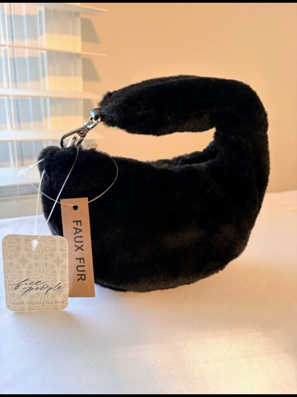 Free People Faux Fur Micro Hobo Bag - Black